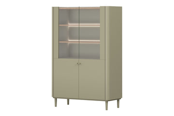 Elivo vitrinekast 100 cm met LED-verlichting en glazen deuren | Kleur: Eucalyptus & Baltische