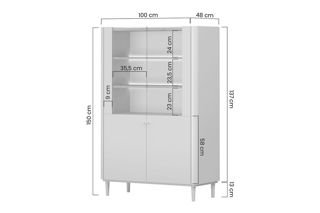 Elivo vitrinekast 100 cm met LED-verlichting - Cashmere / Geolied eiken | Maat: 100x150x48 cm