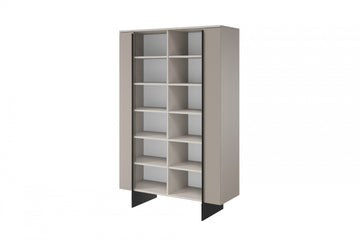 Larena Vitrinekast 120 cm met 10 planken - Kasjmier | Zwarte metalen poten | 120x187x45 cm