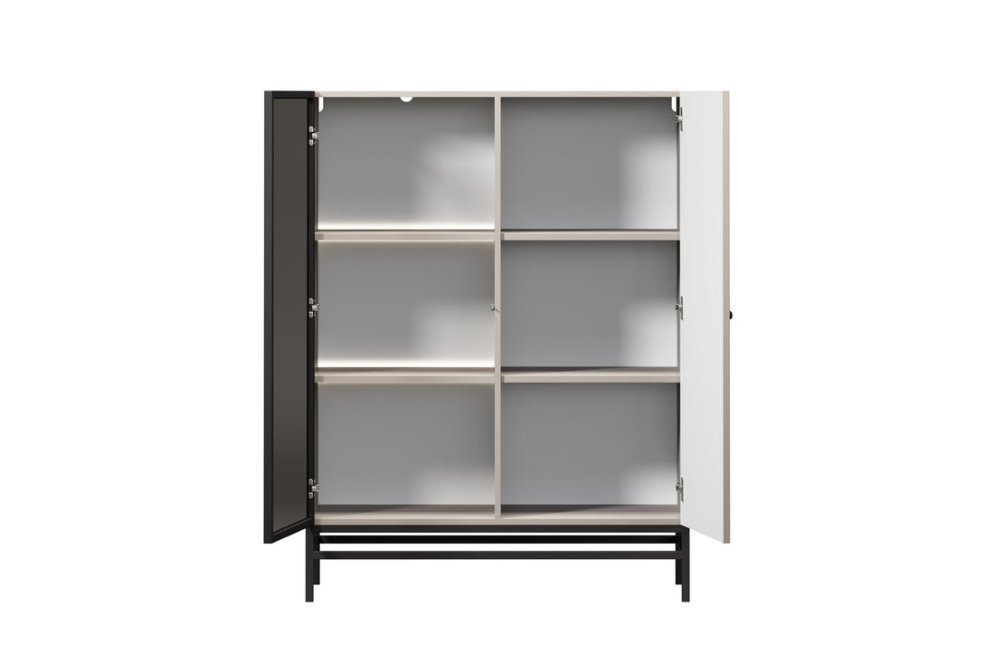 Lorini Vitrinekast 100 cm - Kasjmier fronten met zwart frame en LED-verlichting