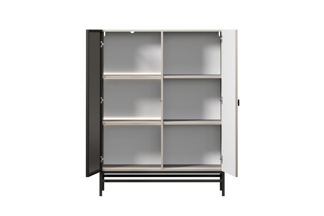 Lorini vitrinekast 100 cm met LED-verlichting en T-bar handvat | Kleur: Kasjmier / Zwart