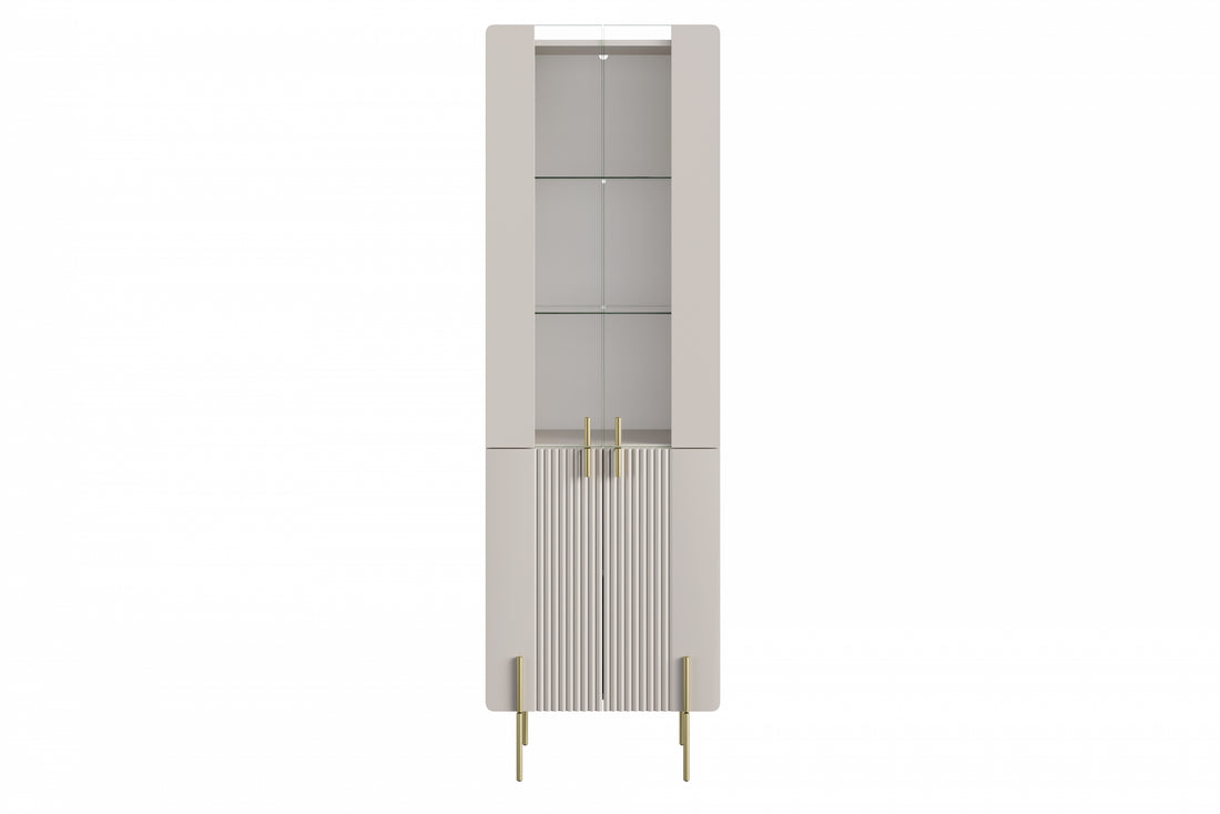 Malmi Vitrinekast 60 cm met matte gegroefde voorkant en gouden poten | Kleur: Kasjmier