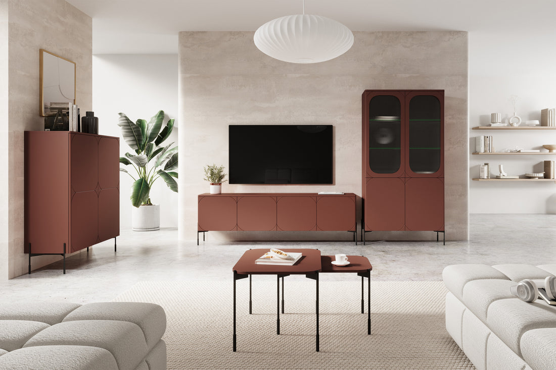 Sonatia vitrinekast 104x200x45 cm - Moderne vitrinekast met push-to-open systeem | Kleur: Bordeaux