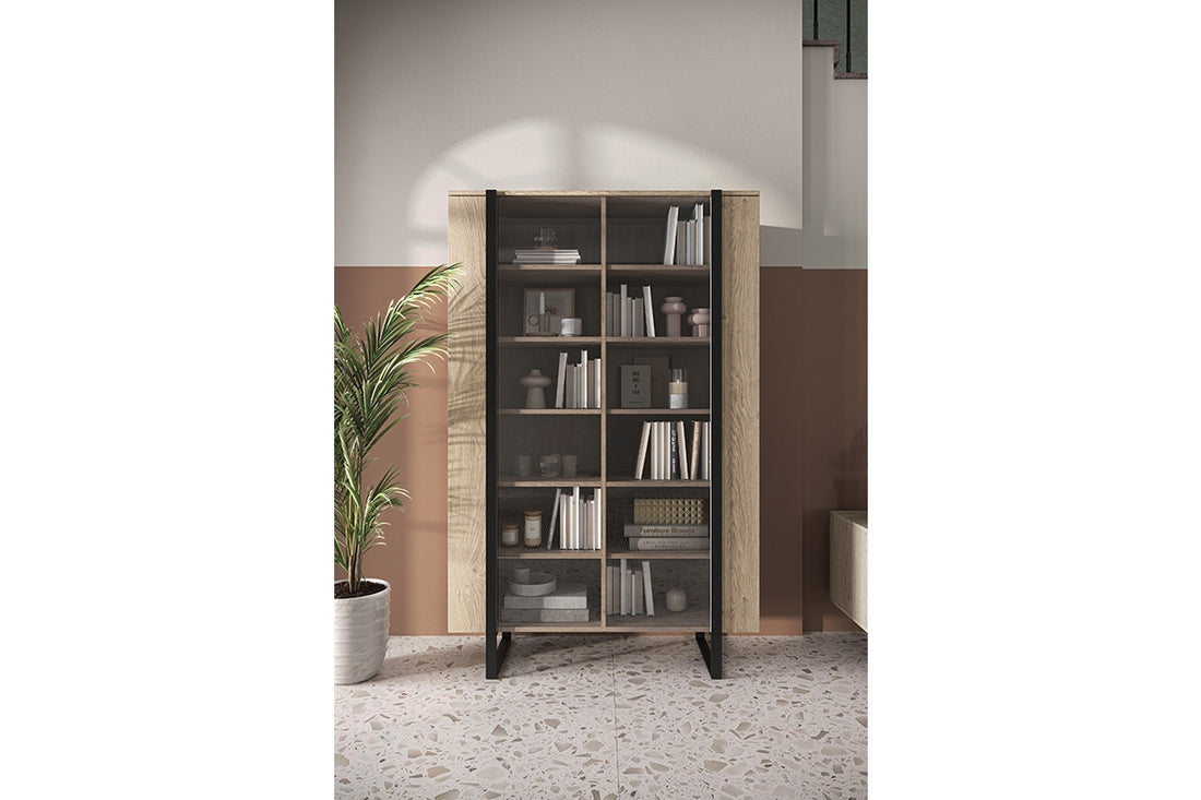 Verica vitrinekast 120 cm - Biscuit eiken met zwarte metalen poten | Kleur: Biscuit Eiken