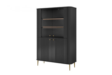 Vesper vitrinekast met ledverlichting - Luxe opbergmeubel woonkamer | Kleur: Zwart met goud
