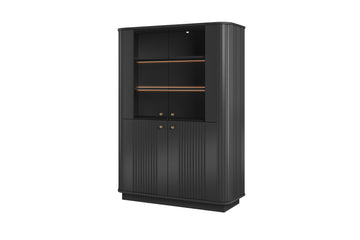 Vesper Vitrinekast met LED-verlichting – Luxe zwarte kast met gouden handgrepen | Kleur: Zwart met