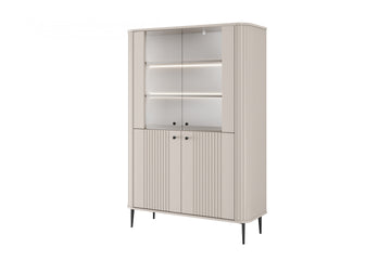 Vesper vitrinekast met LED-verlichting - Kasjmier en zwarte poten | Kasjmier/zwart | 103x156x38 cm