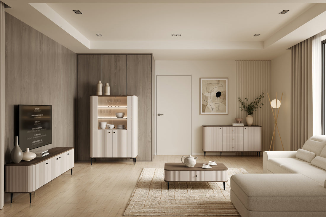 Vesper vitrinekast met LED-verlichting - Glazen deuren en metalen poten