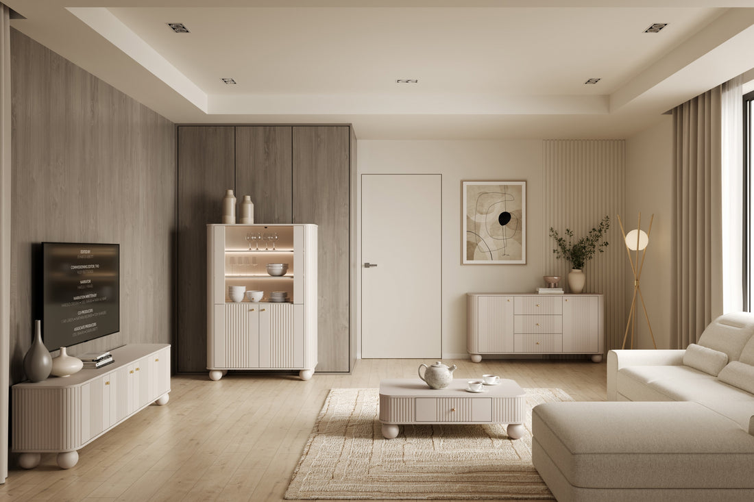 Vesper Vitrinekast met Gouden Handgrepen en Binnenverlichting | Kasjmier | 103x153x38 cm