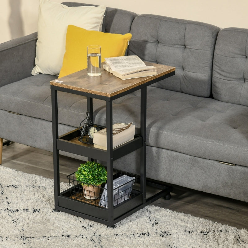 C-format sidobord med förvaring | Färg: Mörkbrun+Svart | Mått: 51x33x66 cm