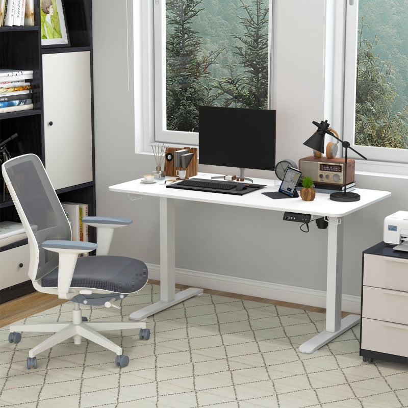 Elektrischer Sitz-Steh-Schreibtisch – Höhenverstellbar | Farbe: Weiß | Abmessungen: 140x70x72-116 cm