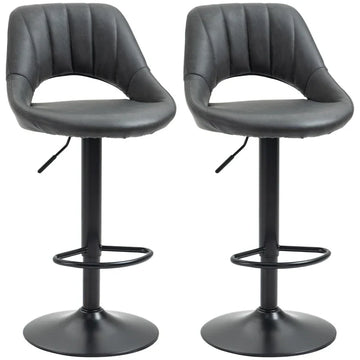 2 verstelbare barkrukken - PU leer | Kleur: Grijs | Afmetingen: 47x52x90-110 cm