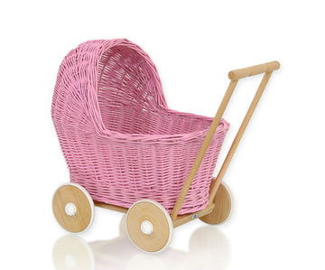 Dockvagn i rotting - handvävd dockvagn - naturlig rotting, stabilt trächassi