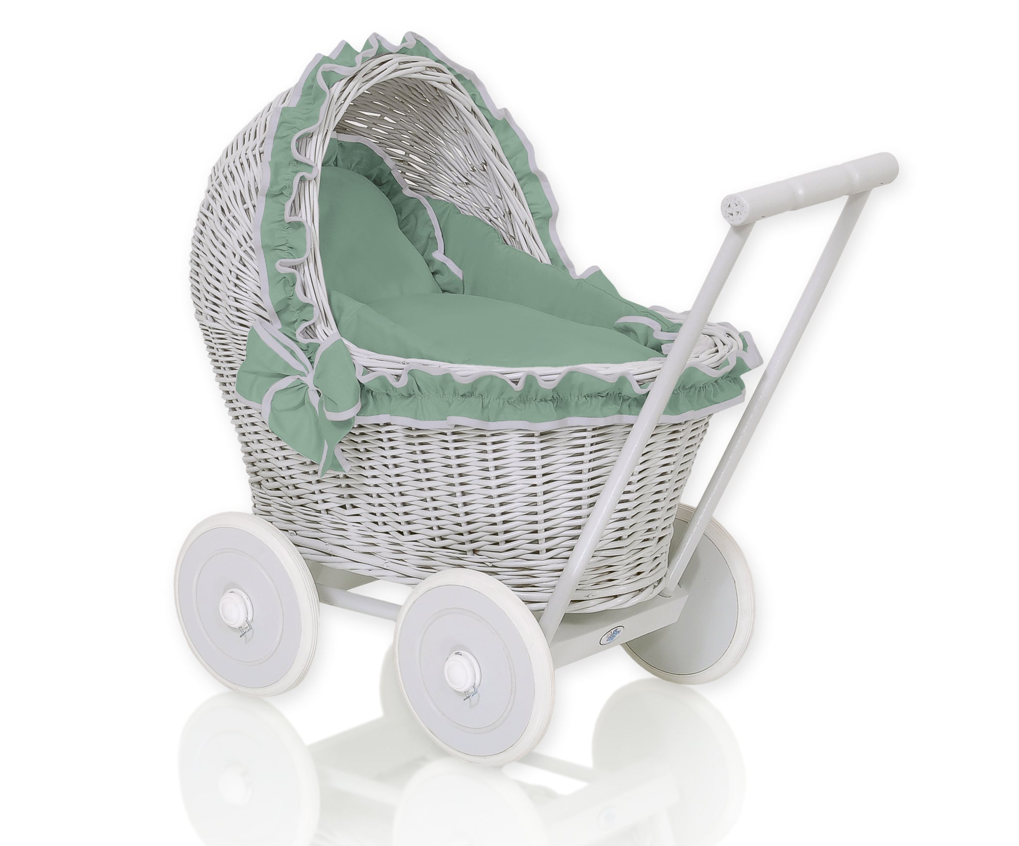 Wicker poppenwagen - rieten poppenwagentje - met zachte fleece voering voor extra comfort