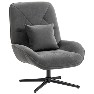Draaifauteuil van chenille met lendenkussen | Kleur: Donkergrijs | Afmetingen: 72x92x96 cm