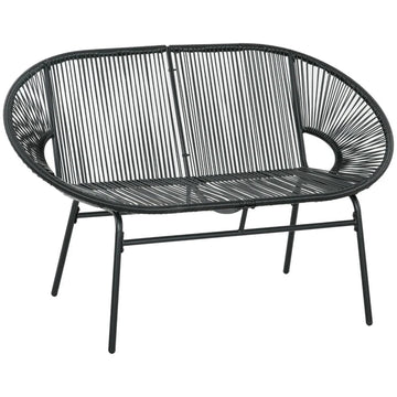Rattan tuinbank 2-zits - PE rattan bank | Kleur: Zwart | Afmetingen: 72x132x83 cm