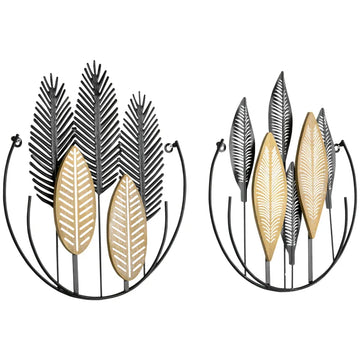 3D metalen wanddecoratie set van 2 | Kleur: Zwart+Natuurlijk | Afmetingen: 40x3x46 cm