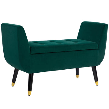 Opbergbank met armleuningen en knopen | Kleur: Groen | Afmetingen: 107x42x65 cm