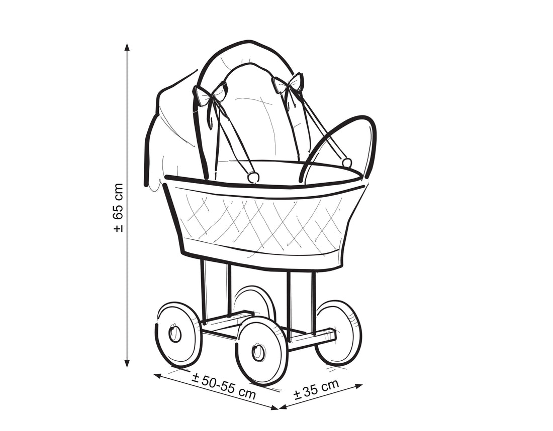 Wicker poppenwagen - rieten poppenbuggy - hoog chassis voor comfortabel duwen