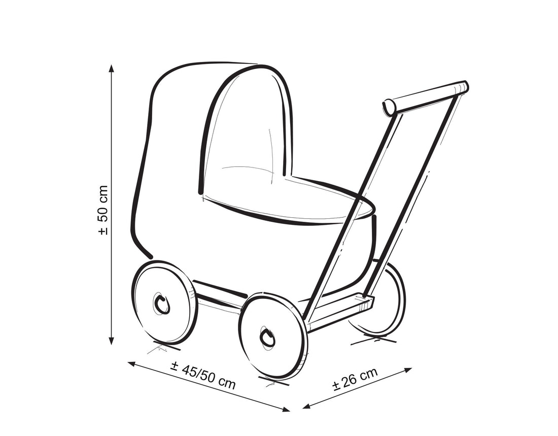 Wicker poppenwagen, rieten kinderbuggy, handgemaakt & stevig met houten frame - BellaFurn