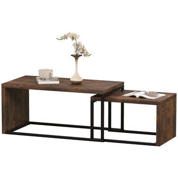 Set van 2 salontafels - Bijzettafels | Kleur: Zwart+Bruin | Afmetingen: 90x48x42 cm
