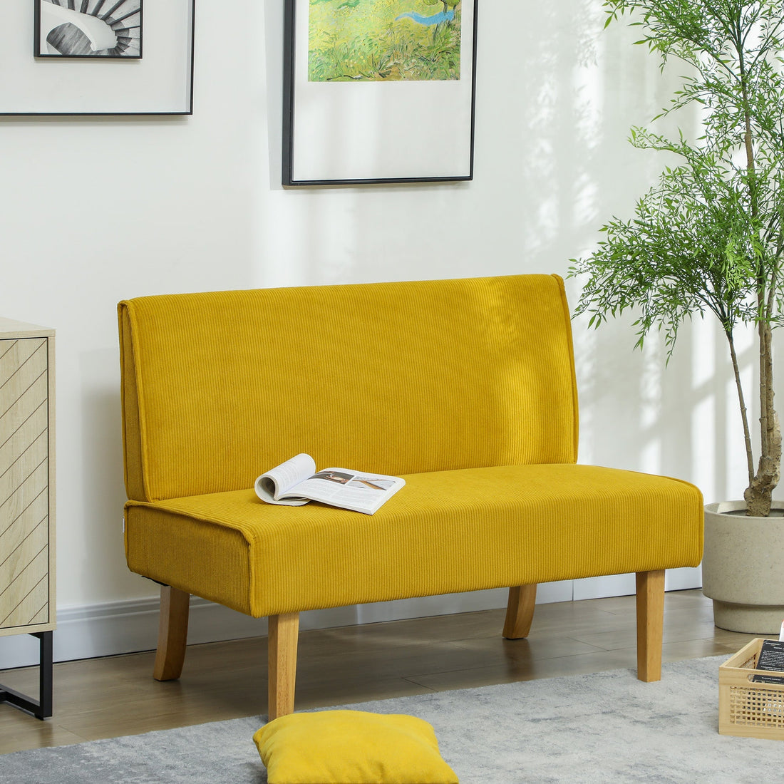 Kord-2-Sitzer-Sofa – Kompaktes Sofa | Farbe: Gelb | Abmessungen: 110x62x85 cm