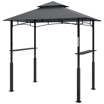 Grillpaviljoen met LED-verlichting en planken | Kleur: Grijs | Afmetingen: 148x243x248 cm