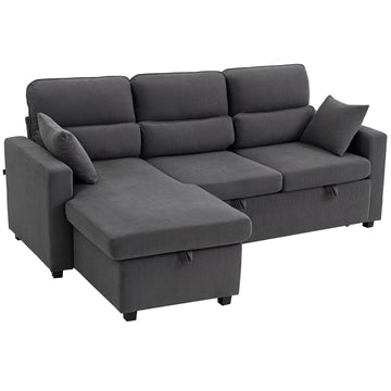 L-vormige slaapbank met opbergruimte | Kleur: Donkergrijs | Afmetingen: 205x135x76 cm