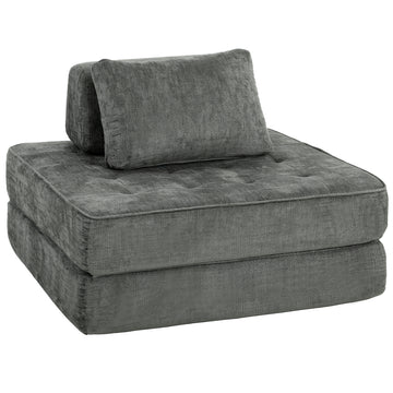 2-in-1 slaapstoel - Chenille bodemsessel | Kleur: Grijs | Afmetingen: 97x97x70 cm