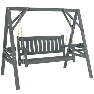 2-persoons houten schommelbank met tafelbladen | Kleur: Grijs | Afmetingen: 183x120x160 cm