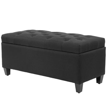 Vintage bedbank met opbergruimte en knoopdetails | Kleur: Zwart | Afmetingen: 40x100x44 cm