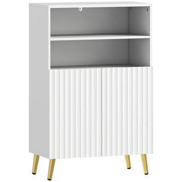 Badkamerkast met softclosedeuren en open planken | Kleur: Wit, Goud | Afmetingen: 60x31.8x93 cm
