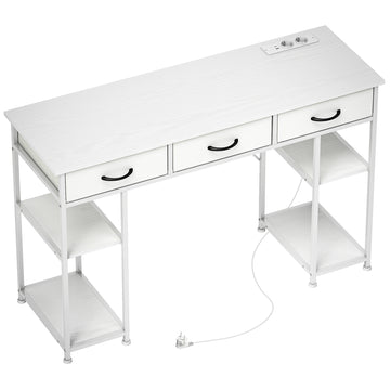 Bureau met USB, stopcontacten en 3 lades | Kleur: Wit | Afmetingen: 120x40x76 cm