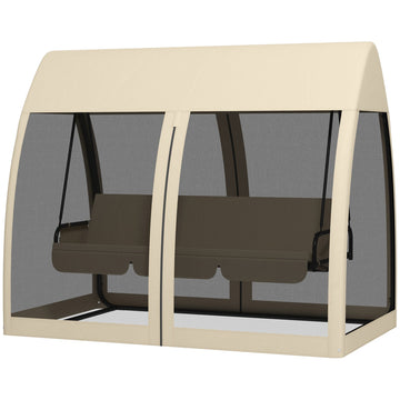 3-zits patioschommel met klamboe | Kleur: Bruin | Afmetingen: 140x240x197 cm