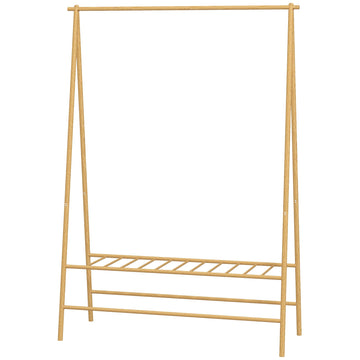 Bamboe kapstok met schoenenrek en haken | Kleur: Bruin | Afmetingen: 116x43.5x160 cm