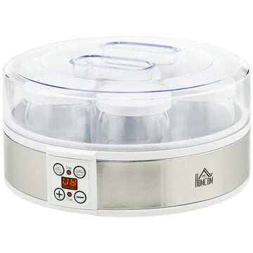 Yoghurtmaker 7 glazen potjes - 1260 ml | Kleur: Wit | Afmetingen: 24x24x13 cm