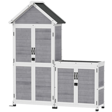 Houten tuinschuur met opbergkast en afsluitbare deuren | Kleur: Grijs | Afmetingen: 51x89x182 cm