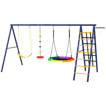 6-in-1 Kinderschommelset met Klimrek | Kleur: Multicolor | Afmetingen: 183x350x200 cm