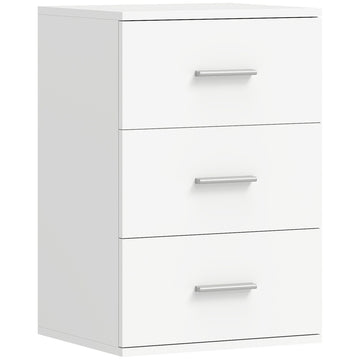 Nachtkastje met 3 laden - Witte MDF opbergkast | Kleur: Wit | Afmetingen: 35x40x60 cm