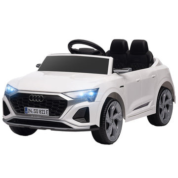 12V Audi Q8 E-Tron Sportback kinderauto | Kleur: Wit en zwart | Afmetingen: 49,5x98x43 cm