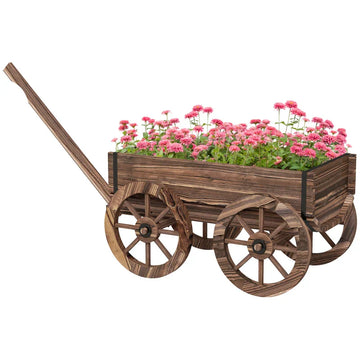Bloembakkenwagen - Houten plantenbak op wielen | Kleur: Charred | Afmetingen: 41x120x54 cm