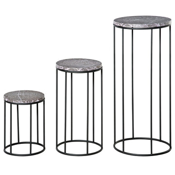 Plantenrekken set 3 | Kleur: Zwart+Grijs | Afmetingen: 22x22x30,5/25,5x25,5x48/30,5x30,5x70,5 cm