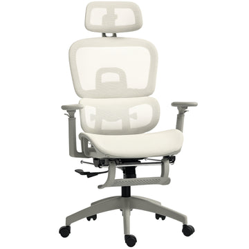 Ergonomische bureaustoel met voetensteun | Kleur: Beige | Afmetingen: 66x64x114-122 cm