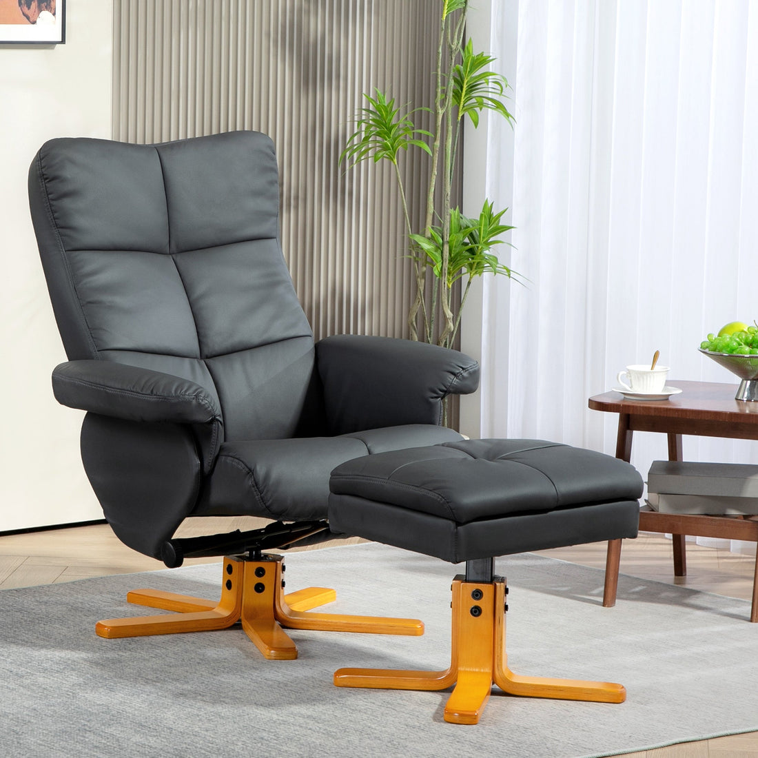 Relaxliege mit Fußhocker - Neigbarer Sessel 145° | Farbe: Grau | Abmessungen: 80x86x99 cm