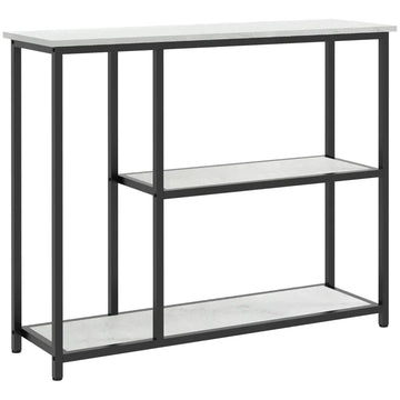 Consoletafel - Haltafel met 2 open planken | Kleur: Wit+Zwart | Afmetingen: 100x30x80 cm