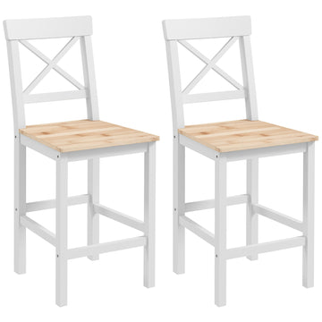 Set van 2 houten barkrukken met rugleuning | Kleur: Natur | Afmetingen: 41x46x97,5 cm