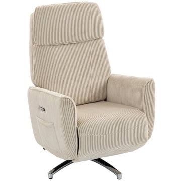 Elektrische relaxfauteuil met ligfunctie | Kleur: Crème wit | Afmetingen: 76x87x114 cm