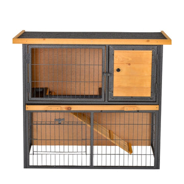 Klein dierenhok met ren en nachthok | Kleur: Bruin/Zwart | Afmetingen: 89.5x45x81 cm