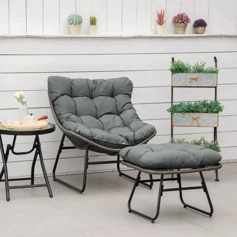 Rattan relaxstoel met voetenbank | Kleur: Grijs | Afmetingen: 69x76x70 cm