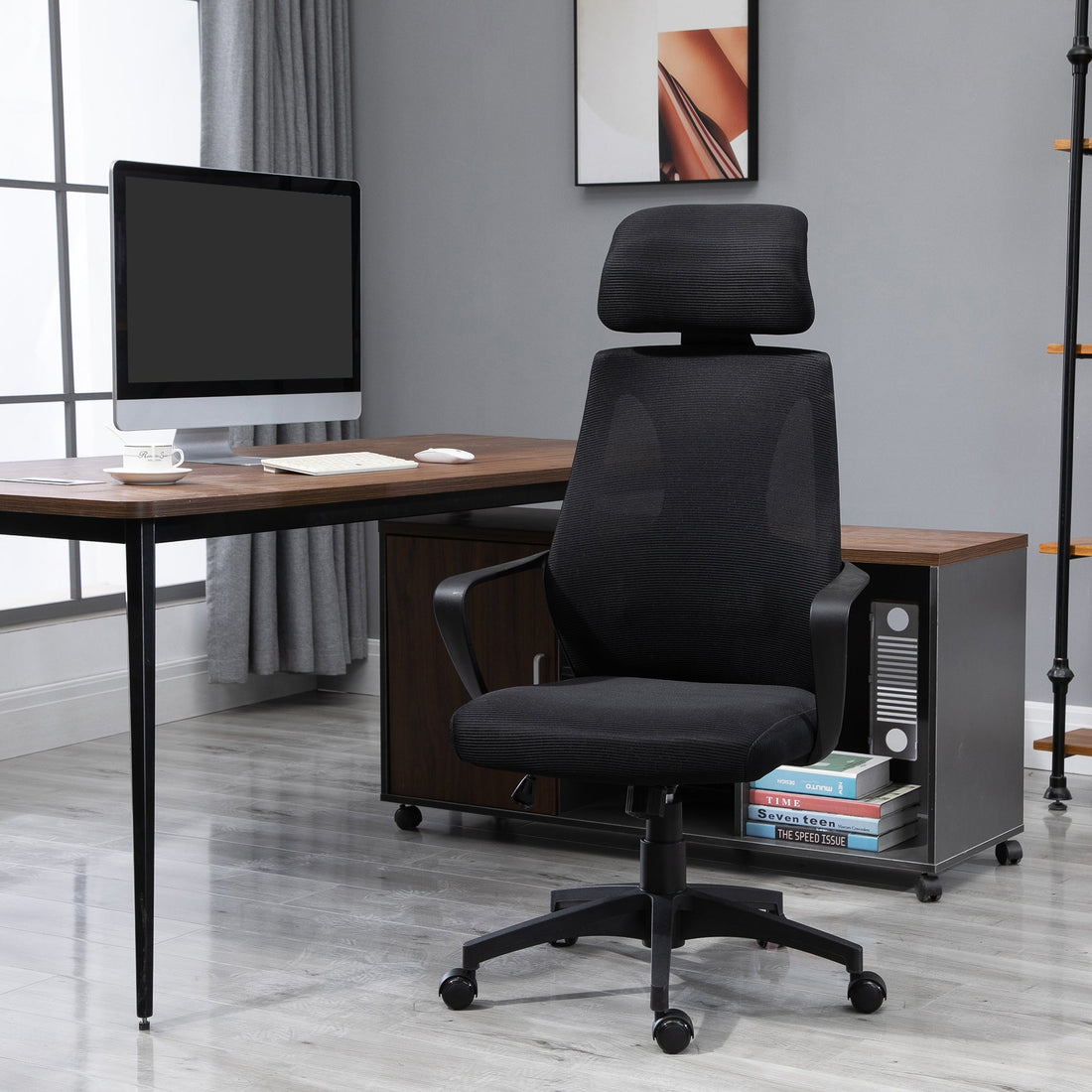 Ergonomischer Bürostuhl mit Lordosenstütze | Farbe: Schwarz | Abmessungen: 55x64x116-126 cm